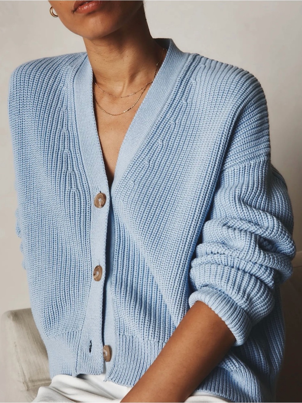 Quince 100% Cotton Fisherman Boxy Cropped Cardigan in Limited Edition Sky Blue